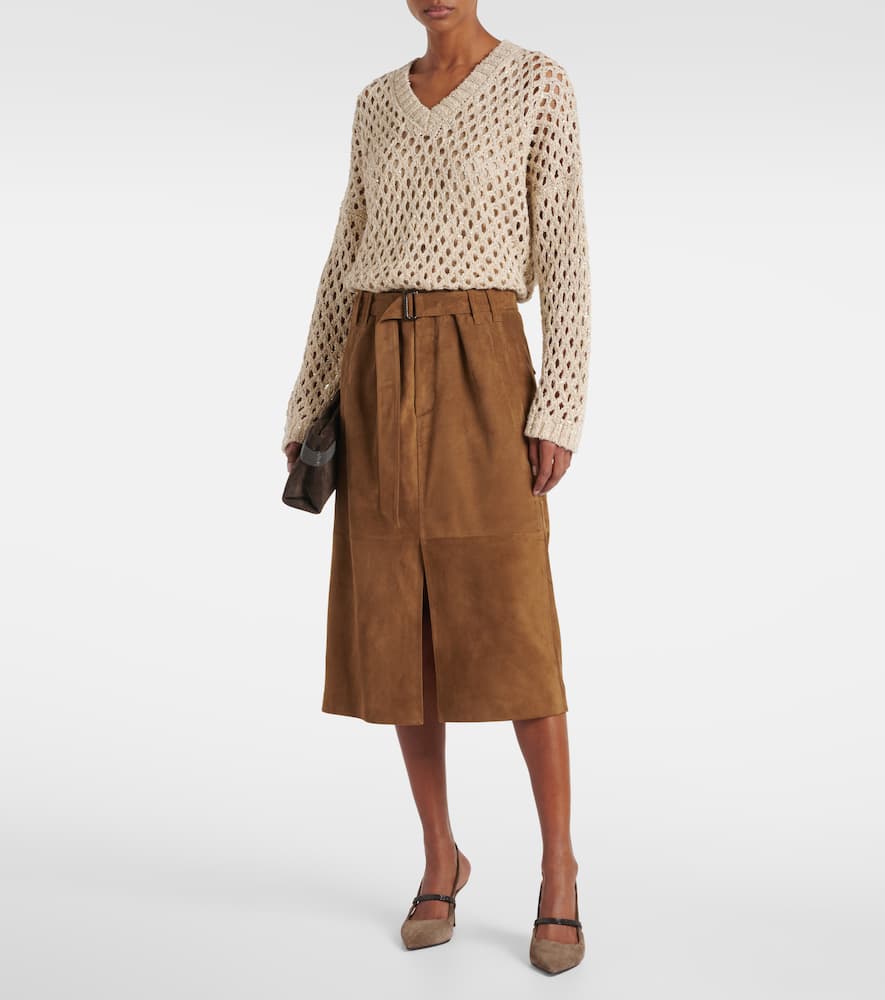 Suede midi skirt