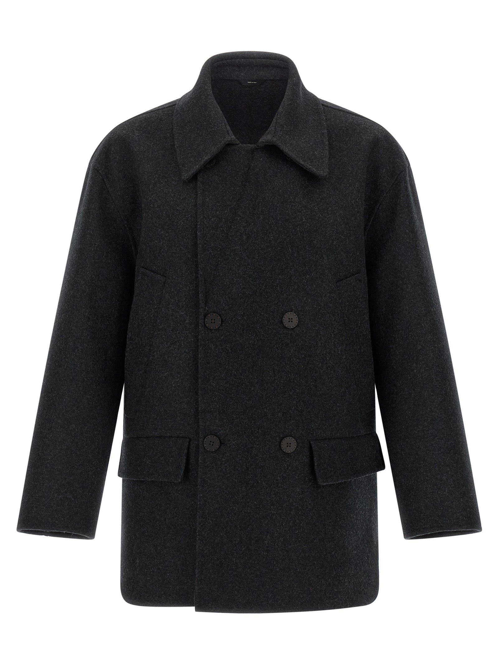 Virgin Wool Double-Breasted Coat — Gray