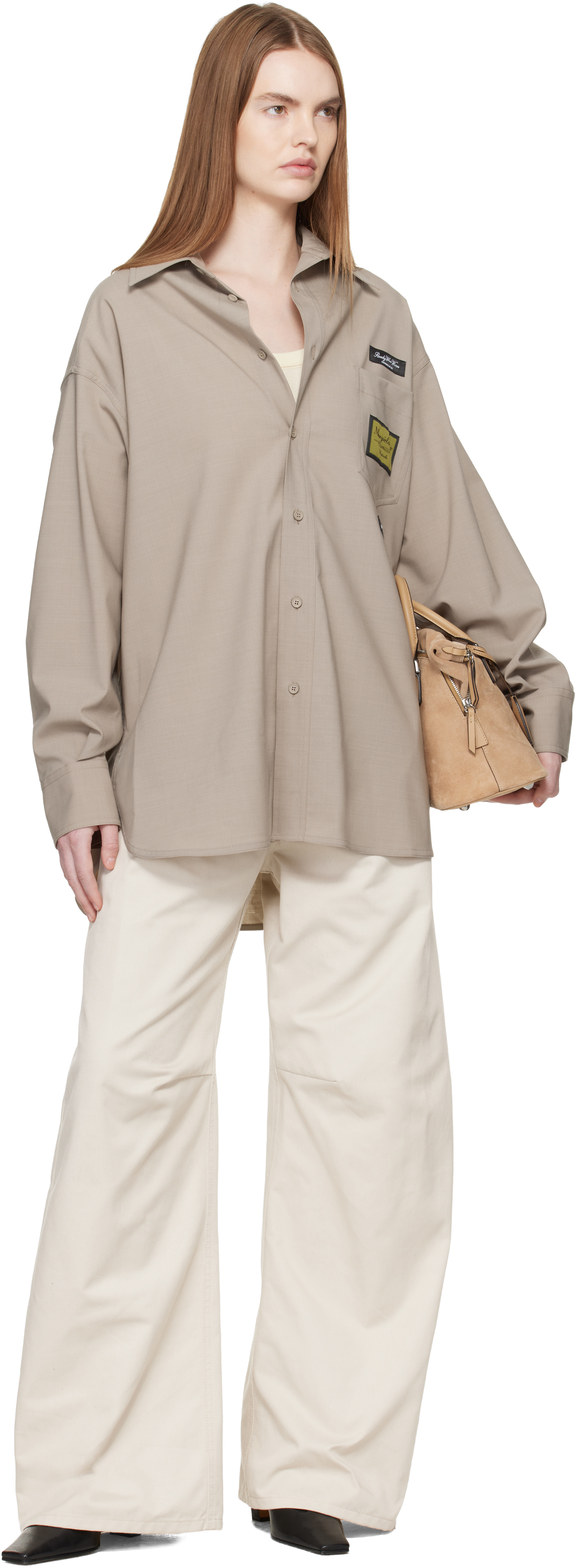 Taupe Tailored Wool-Blend Shirt