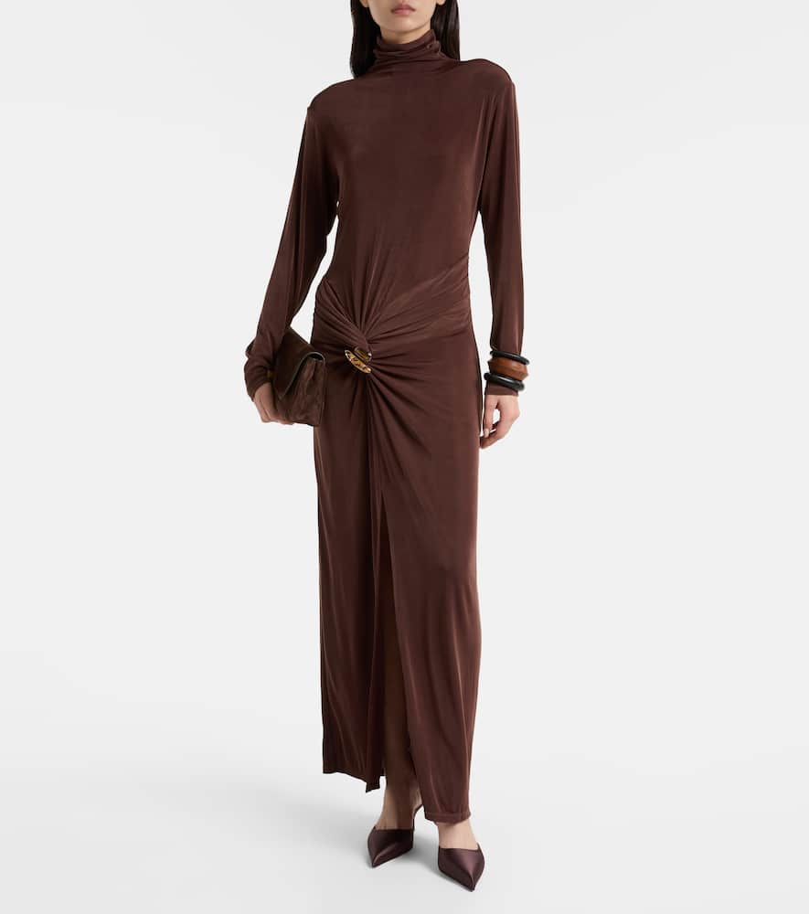 Gathered turtleneck maxi dress