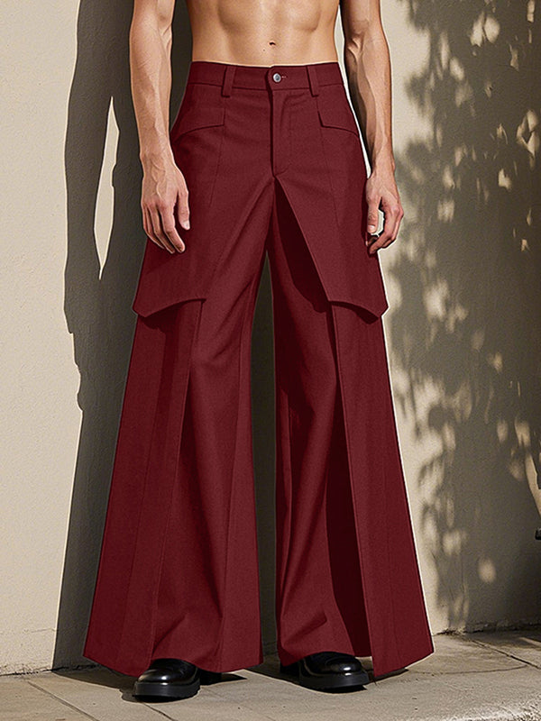 Mens Solid Color Layered Design Pant SKUK97869 - Wine Red / S
