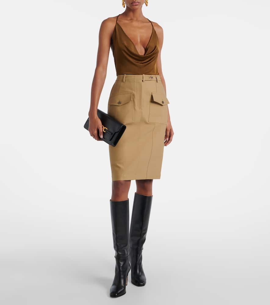 Cotton-blend tricotine midi skirt
