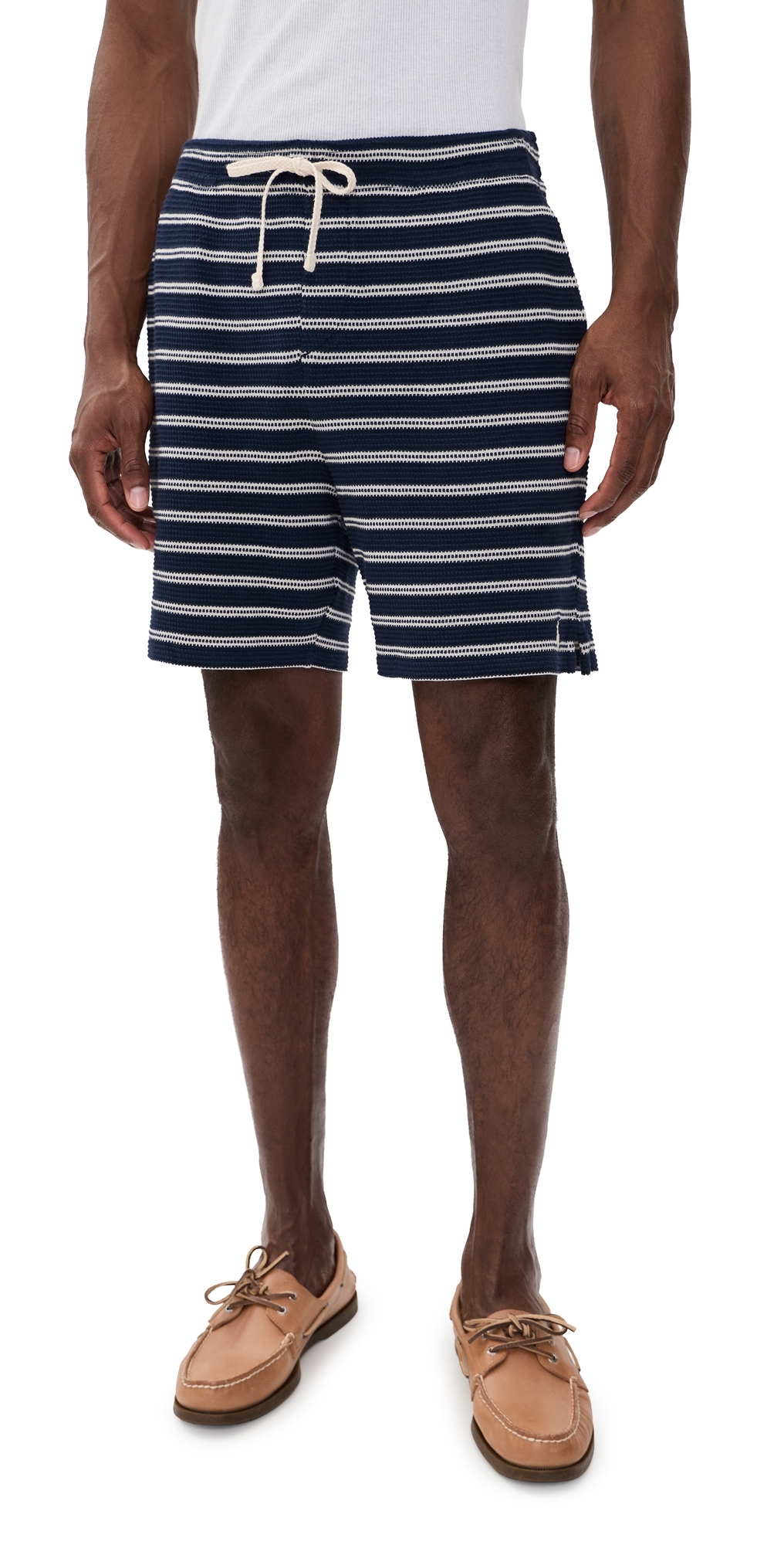 Cotton Club Bar Stripe Textured Pull On Shorts Newport Navy/Pale Cream