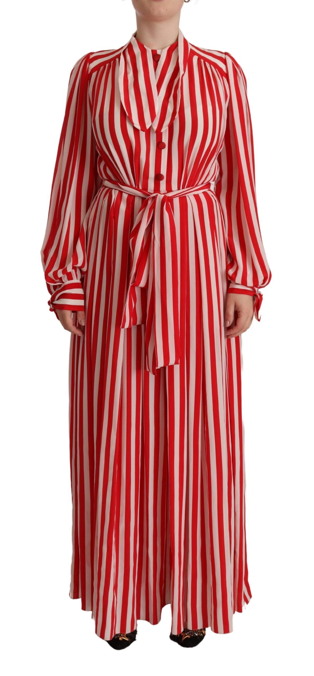 Striped Silk Maxi Dress — Red