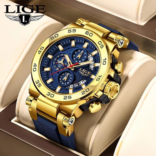 LIGE New Mens Watches Top Luxury Brand Big Dial Watch Men Waterproof Quartz Wristwatch Sport Chronograph Clock Relogio Masculino