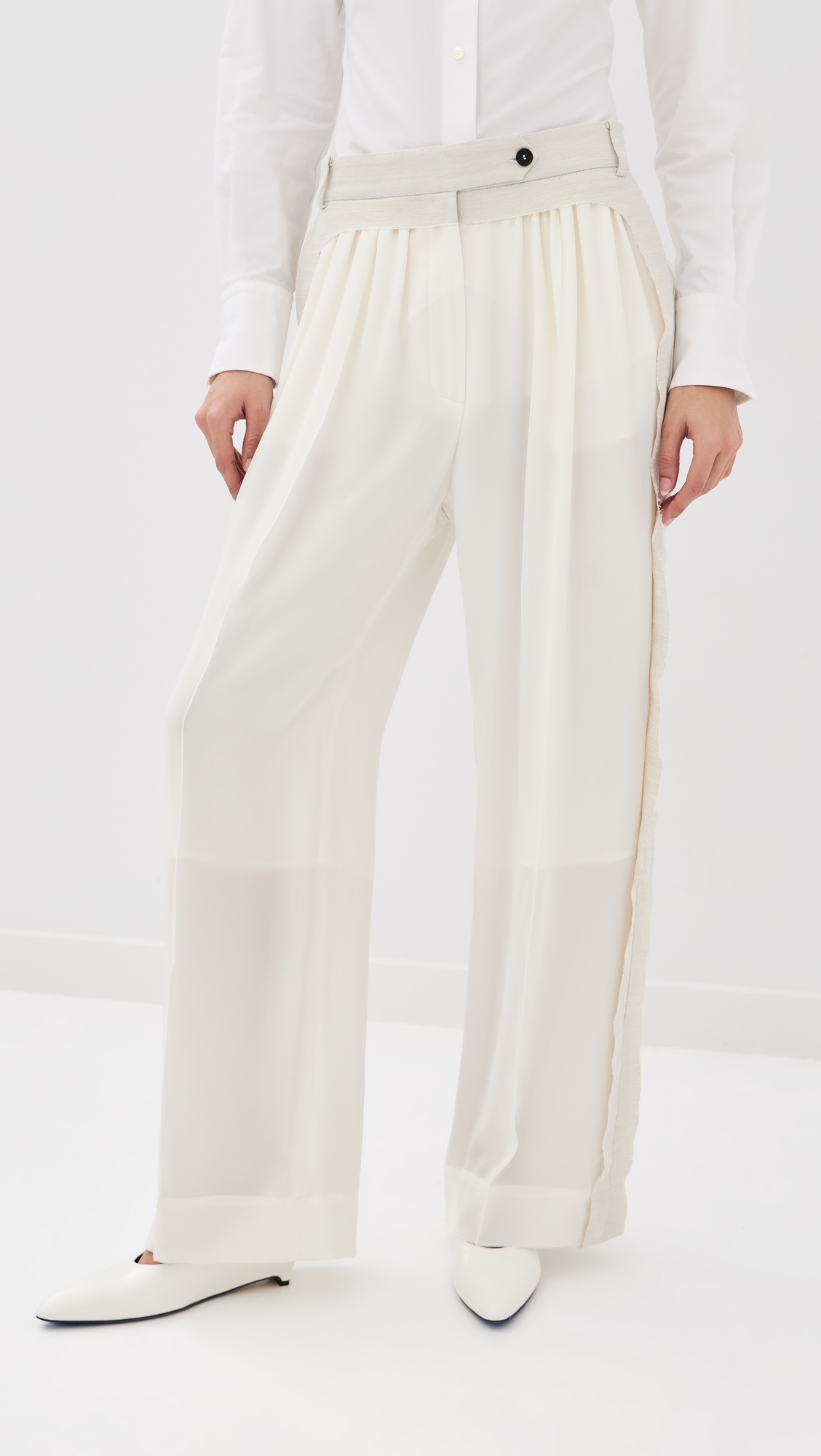 Flow Gathered Silk Pants Ivory
