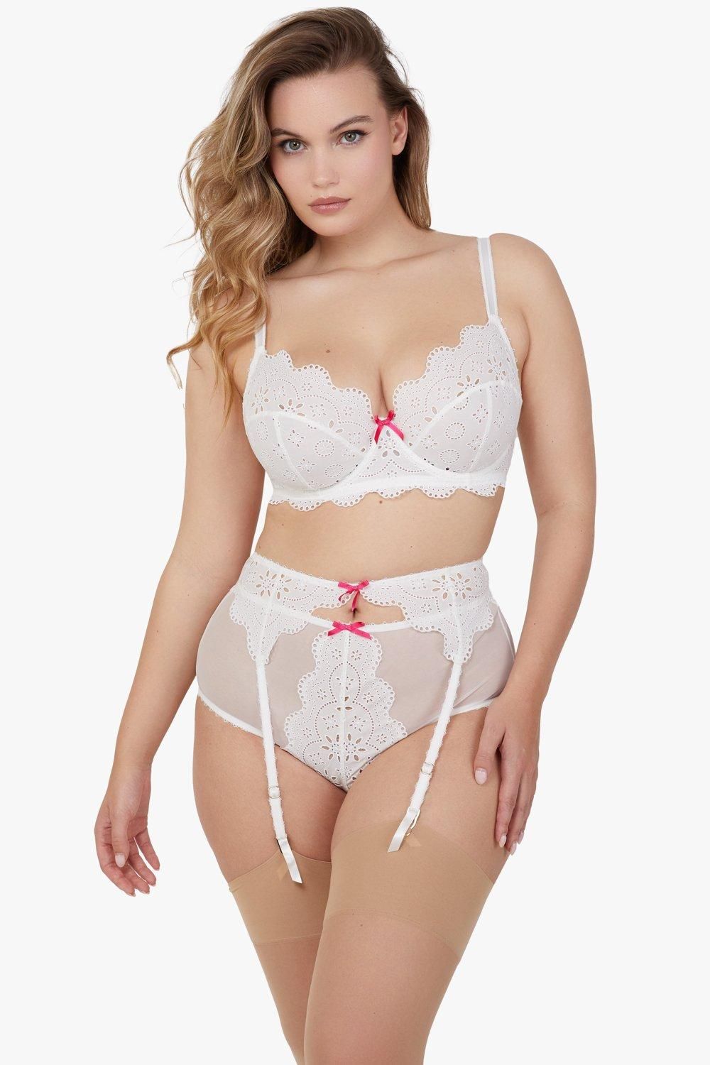 Playful Promises Women's Camille White Broderie Suspender Belt