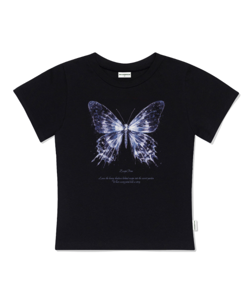 Glow Butterfly Print Slim Fit Short Sleeve T-Shirt Ivory