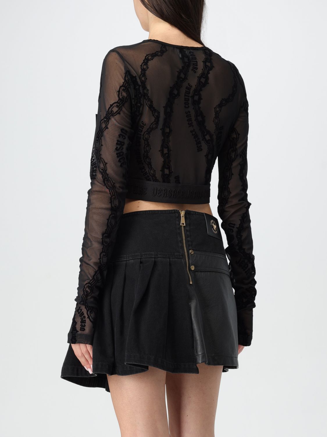 Chain Couture-flocked top - Black
