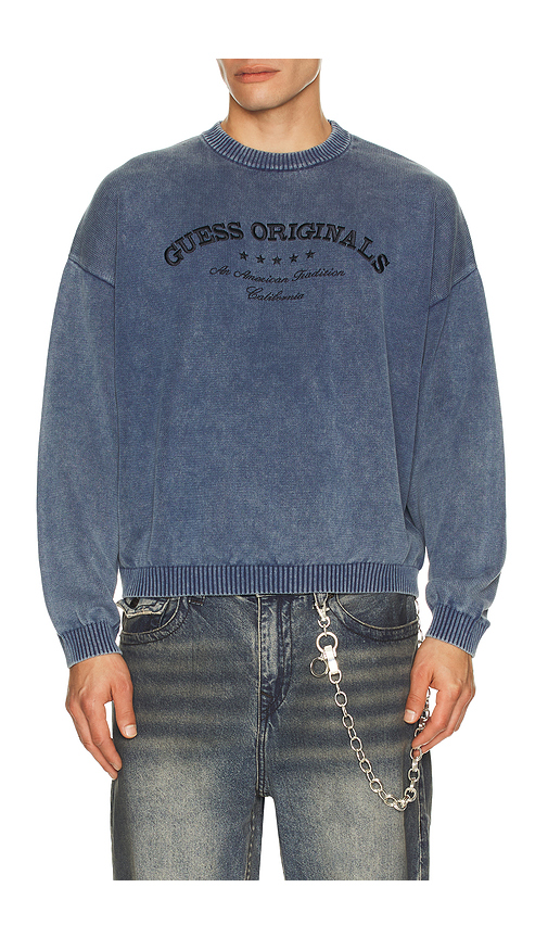 Guess Originals Boxy Logo Sweater in Blue. XL/1X. Also in L, M
