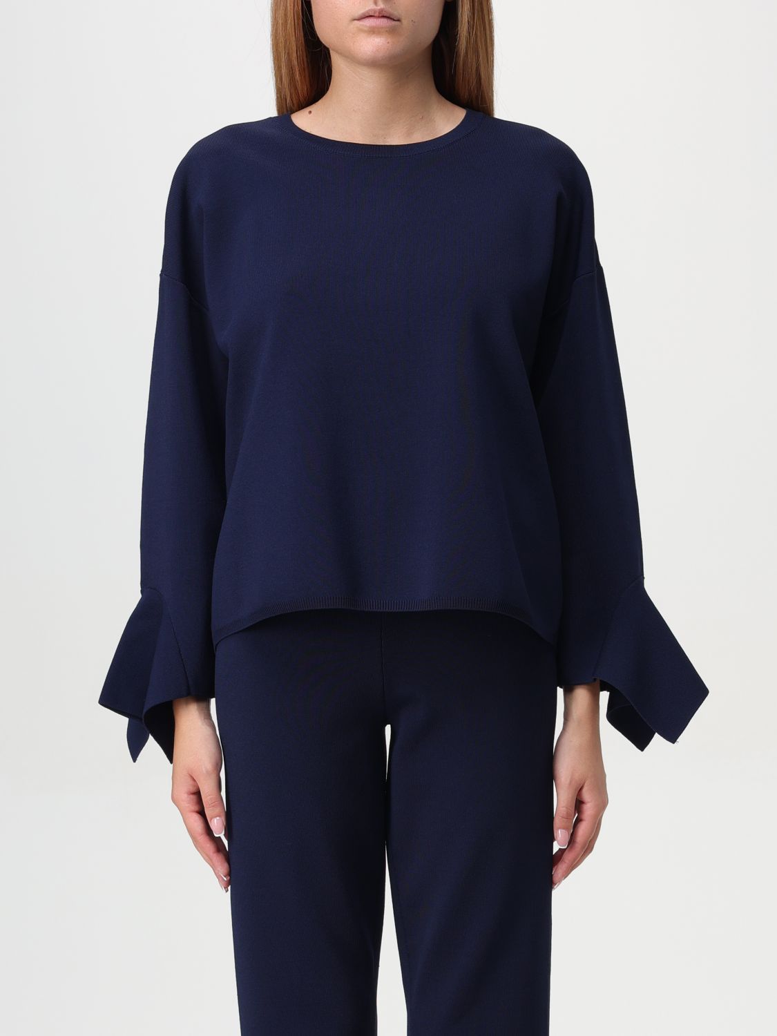 Ruffled crew-neck sweater - Blue