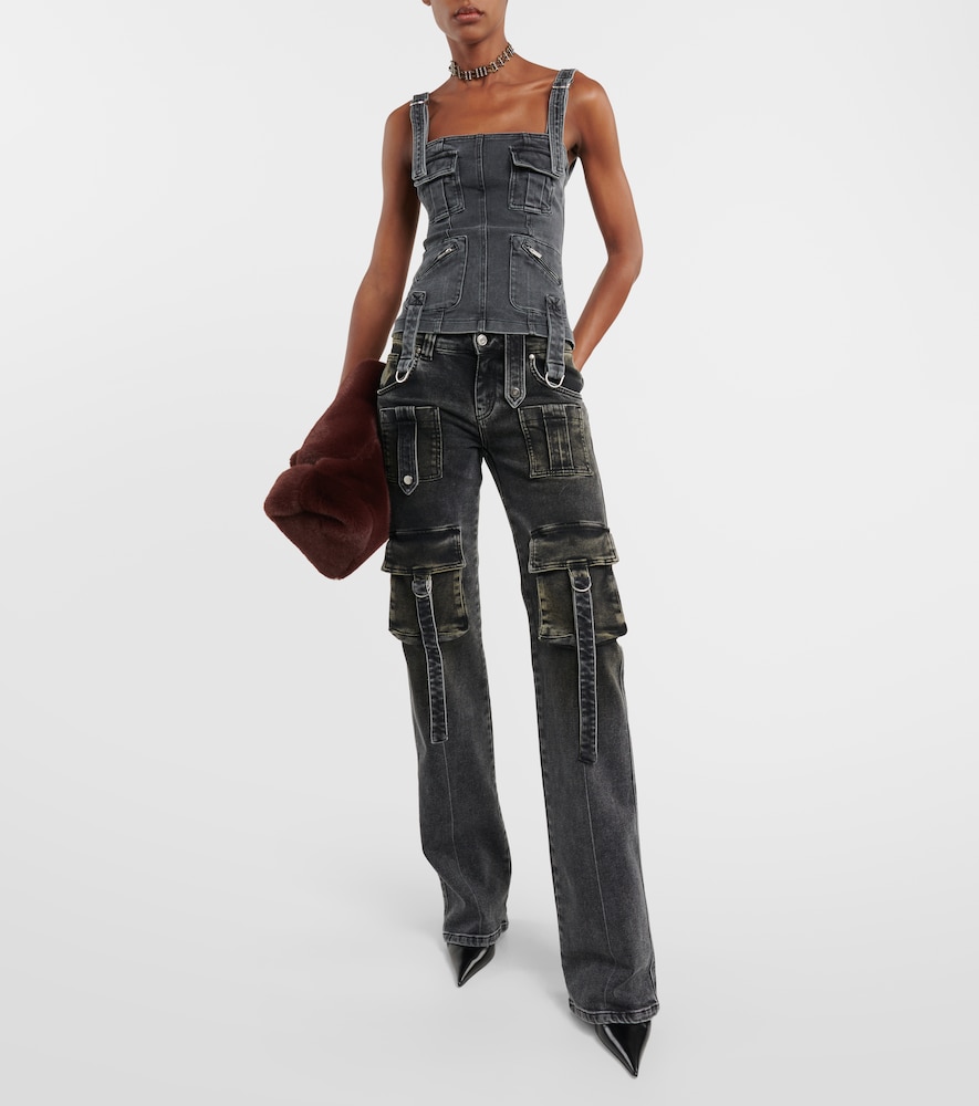 Low-rise denim cargo pants