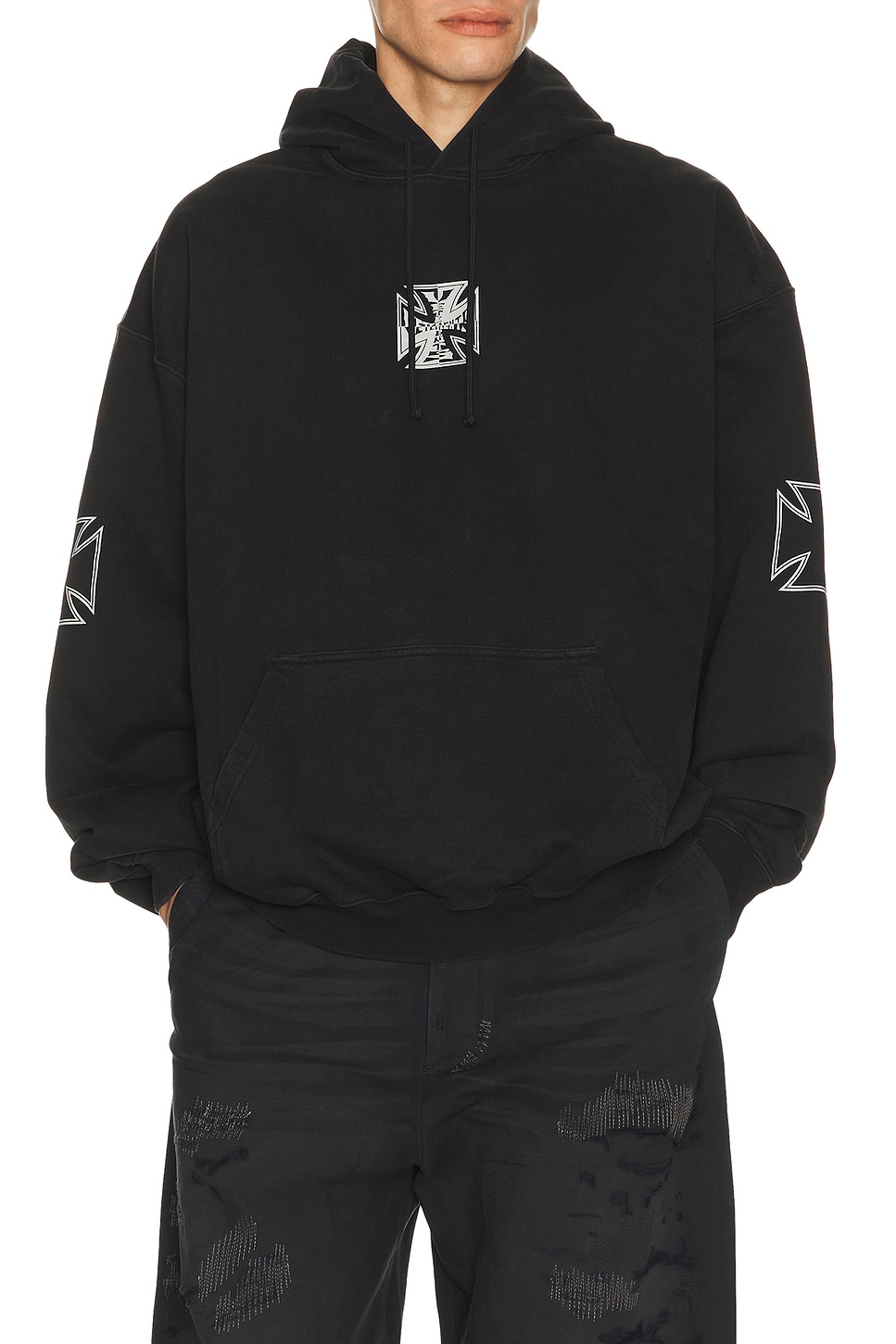 VETEMENTS Tripple Biker Cross Logo Hoodie in Black - Black. L also in