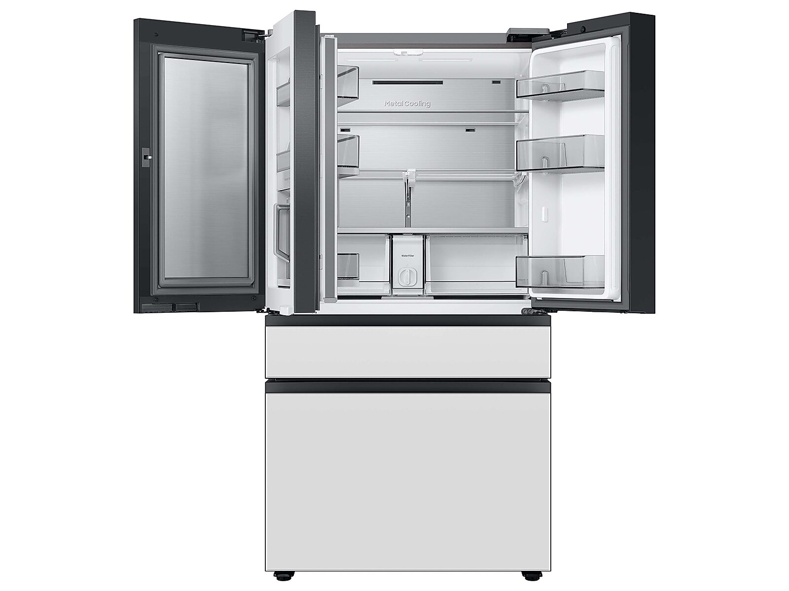 Bespoke 4-Door French Door Refrigerator (29 cu. ft.) with Beverage Center™ in White Glass (RF29BB860012AA)