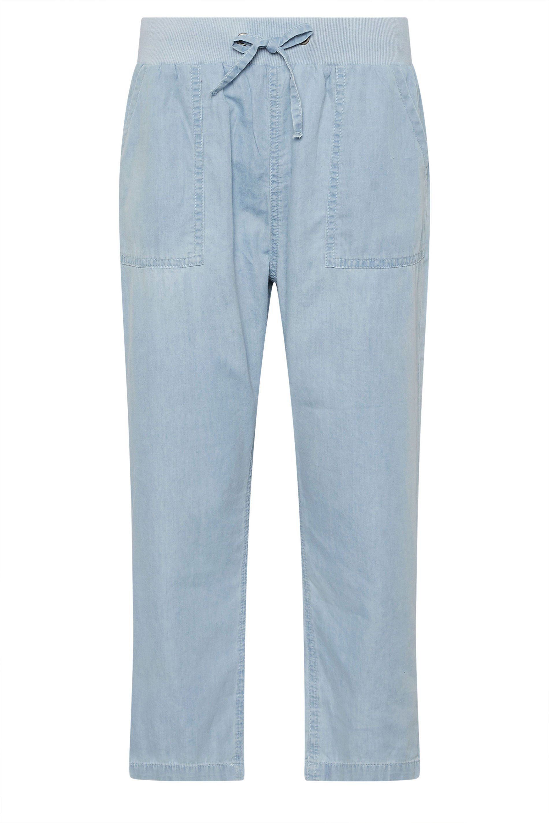 M&Co Women's Light Wash Drawstring Cropped Trousers in Light Blue