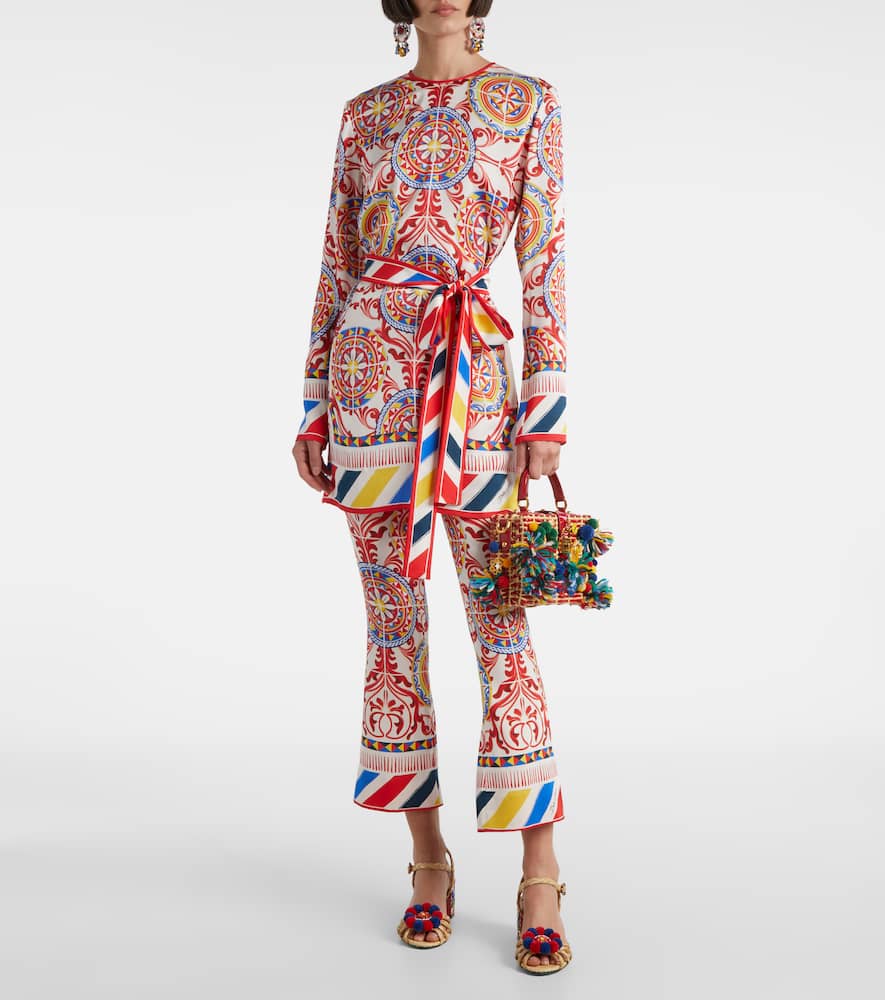 Cropped printed silk-blend flared pants