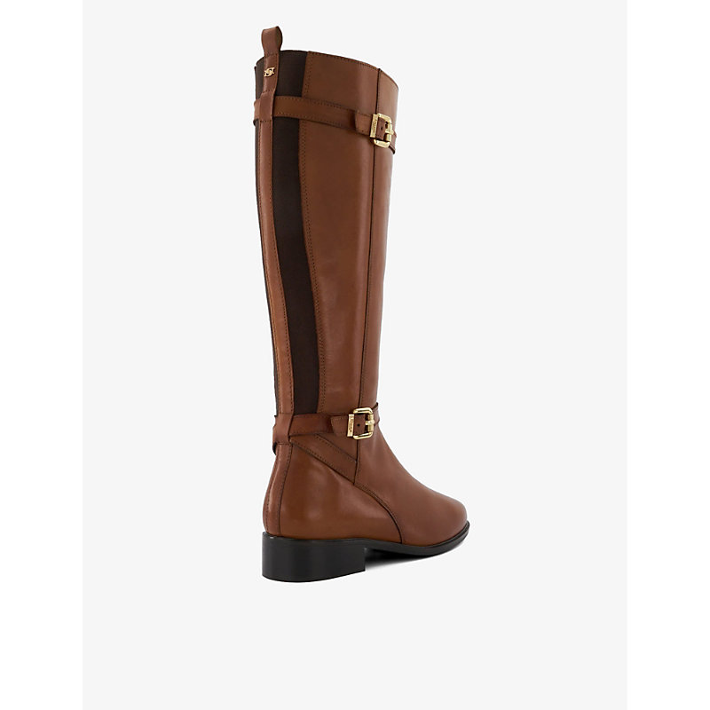 Womens Tan-leather Tepi Buckle-embellished Leather Knee-high Boots
