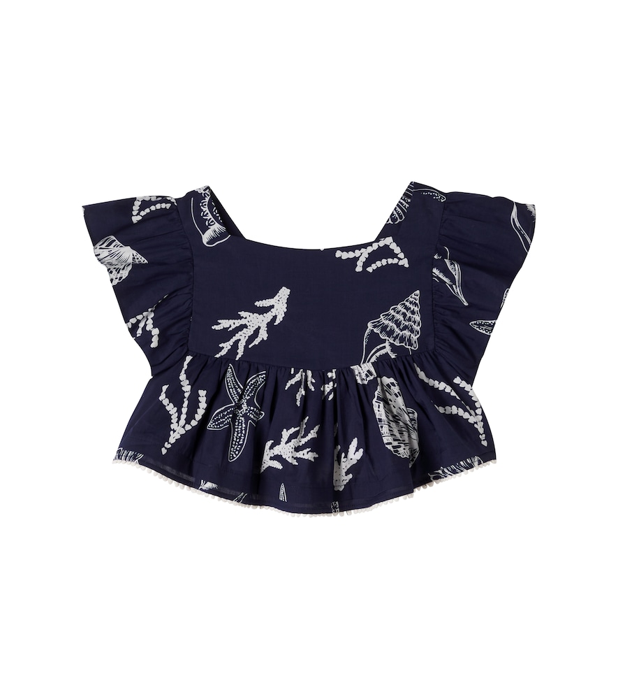 Cycas printed ruffled cotton top