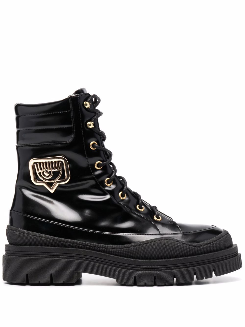 Logo-plaque leather boots - Black