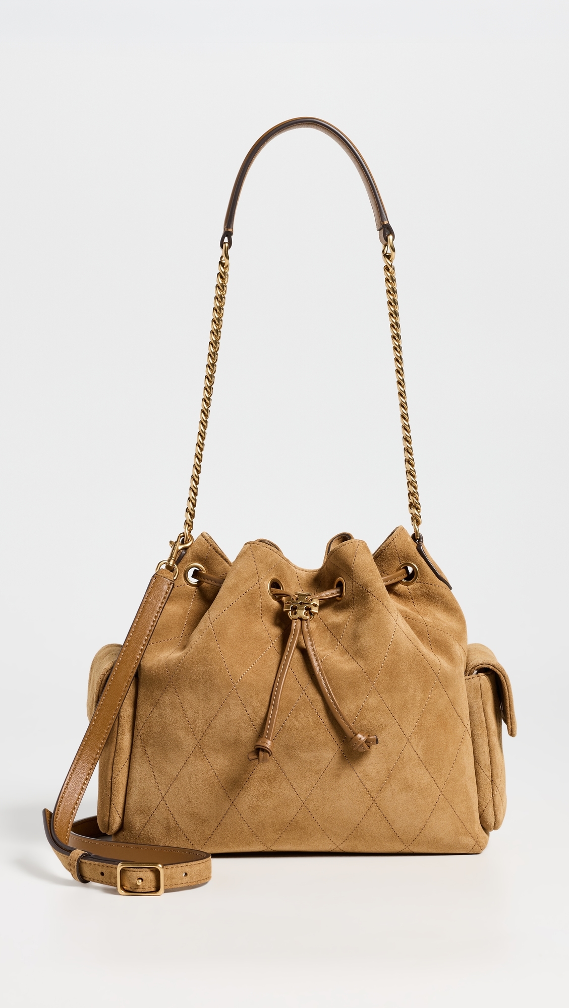 Charlie Quilted Suede Drawstring Shoulder Bag Toffee One Size
