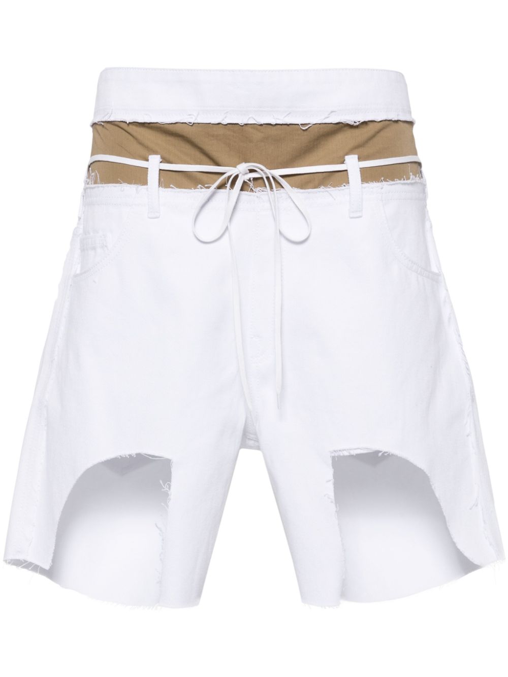 Asymmetric layered denim shorts - White