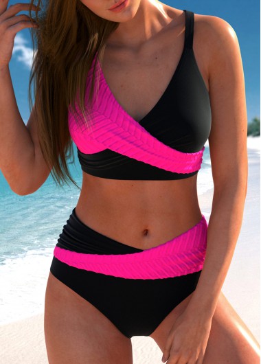 Modlily Criss Cross Patchwork Cyan Bikini Set