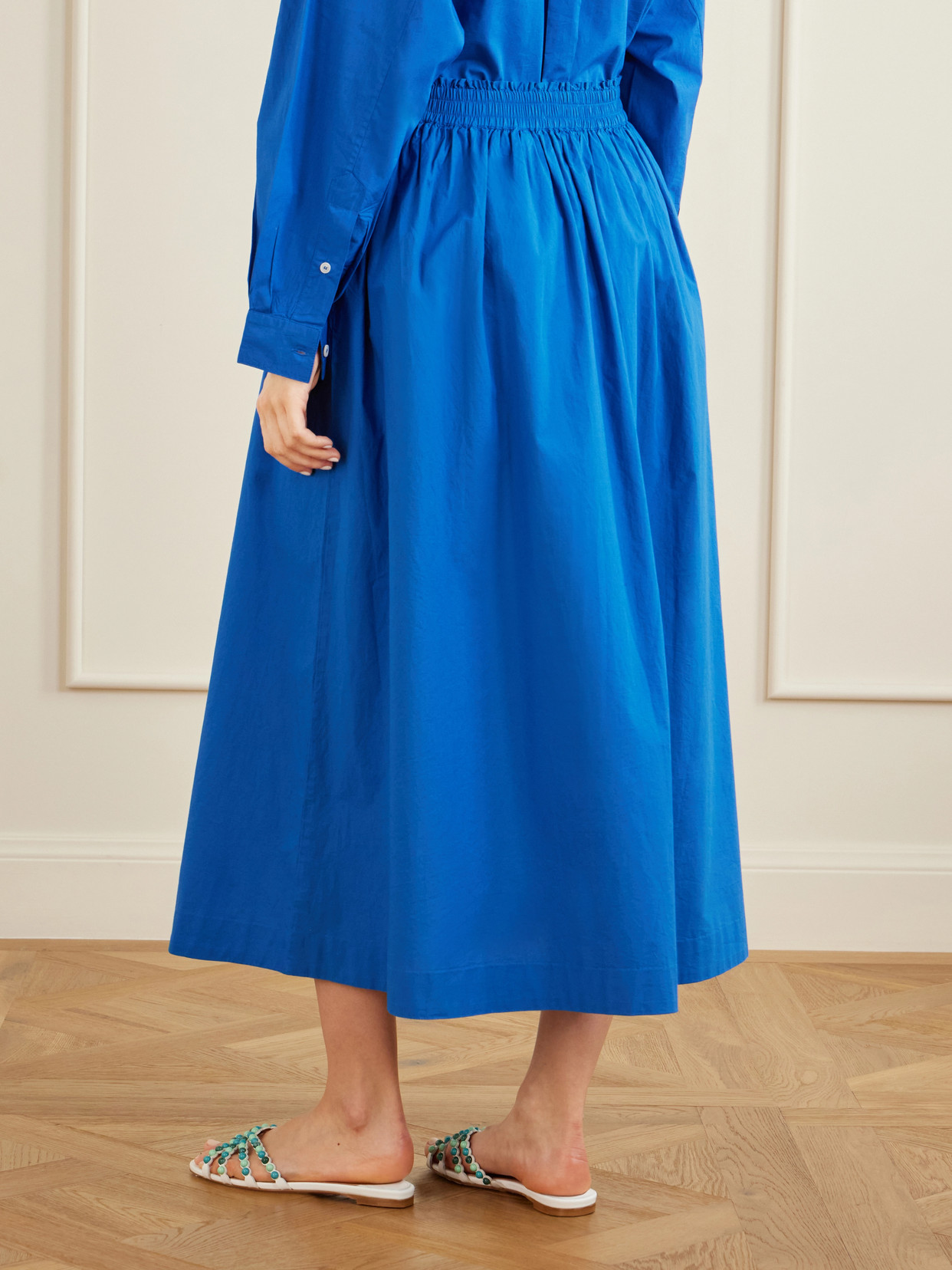 Dagny Organic Cotton-poplin Midi Skirt - Blue