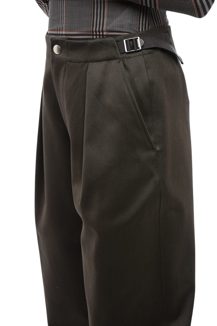 Dark Green Loose Pleated Pants