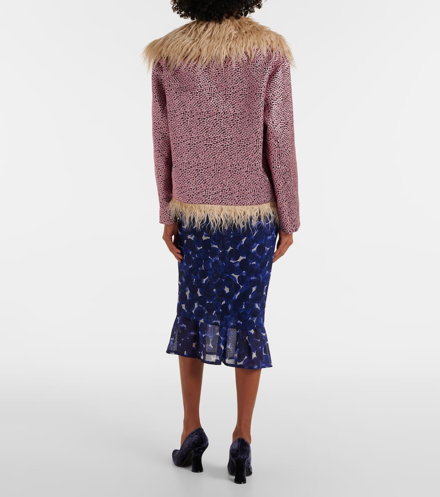 Faux fur-trimmed metallic jacket