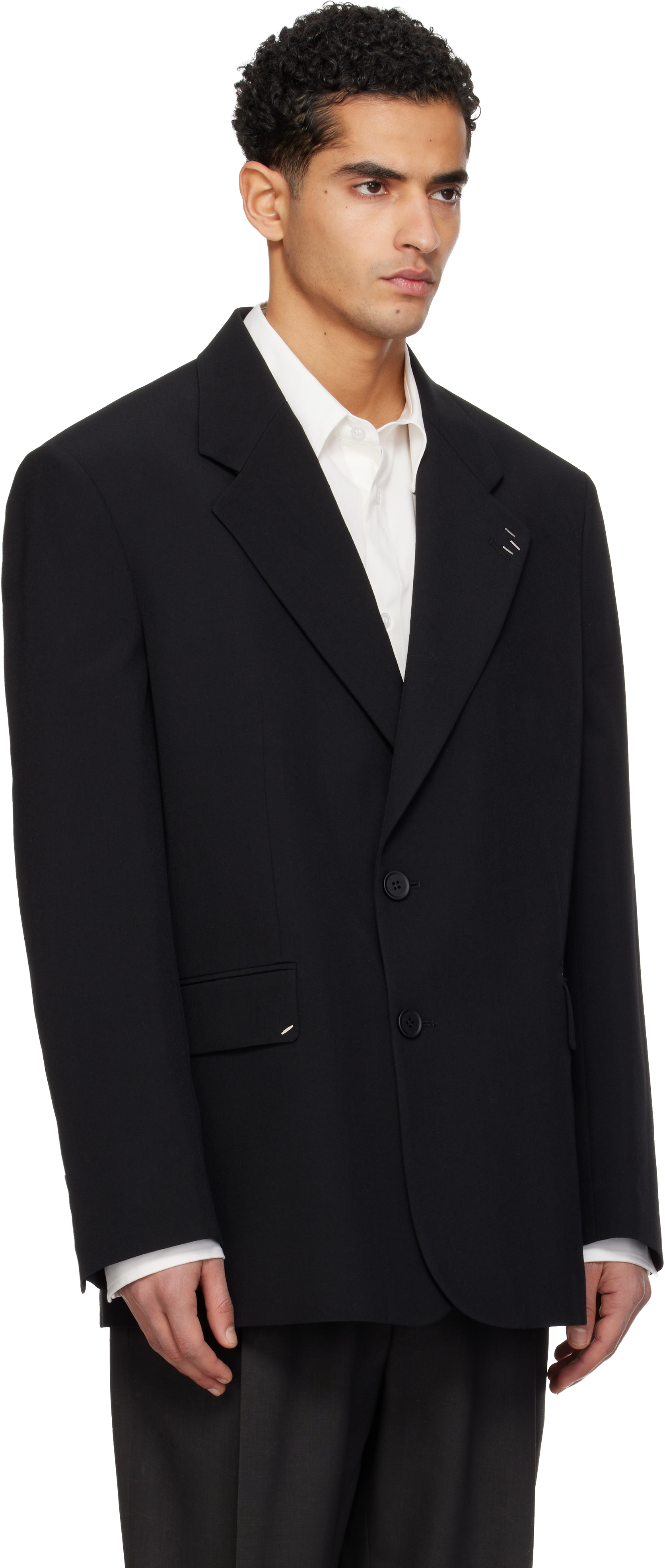 Black Stapled Wool-Blend Blazer