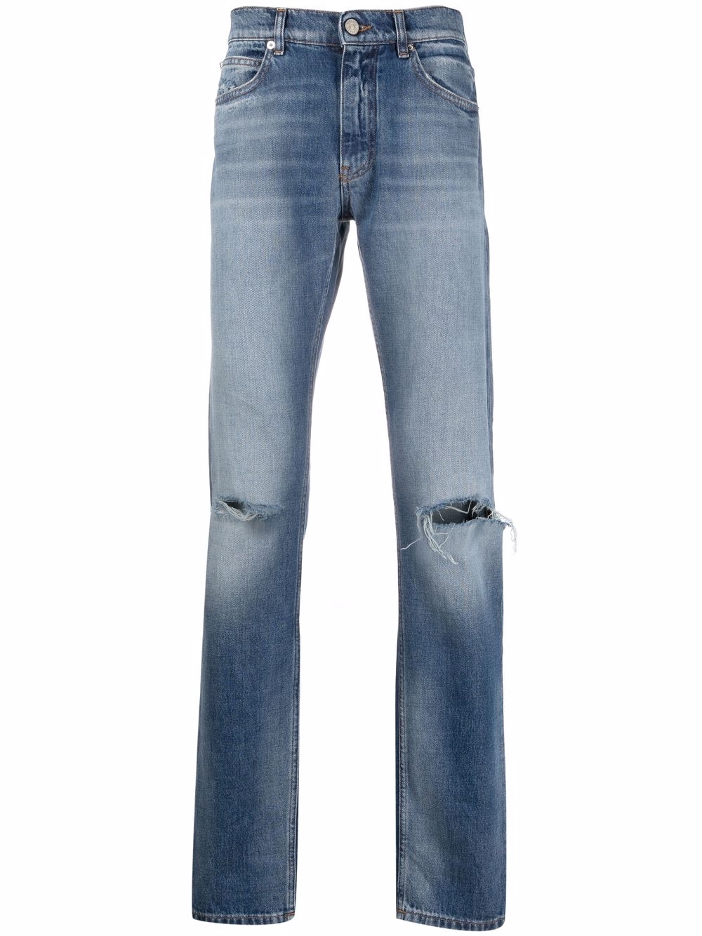 Distressed-effect straight-leg jeans - Blue