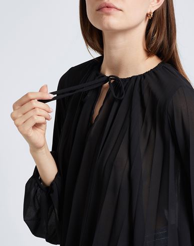 Pleated Chiffon Top Woman Top Black Size 8 Recycled polyester