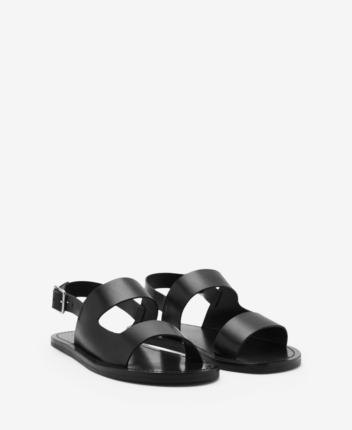 Men's Straps Leather Sandals - Black