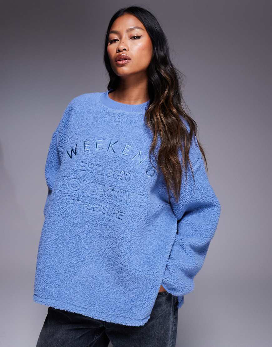 Weekend collective borg sweatshirt with embroidered graphic in dusky blue