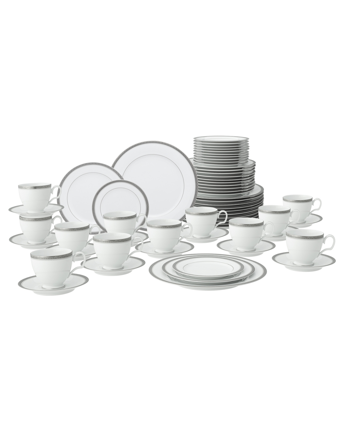 Charlotta Platinum 60 Piece Dinnerware Set, Service for 12 - White