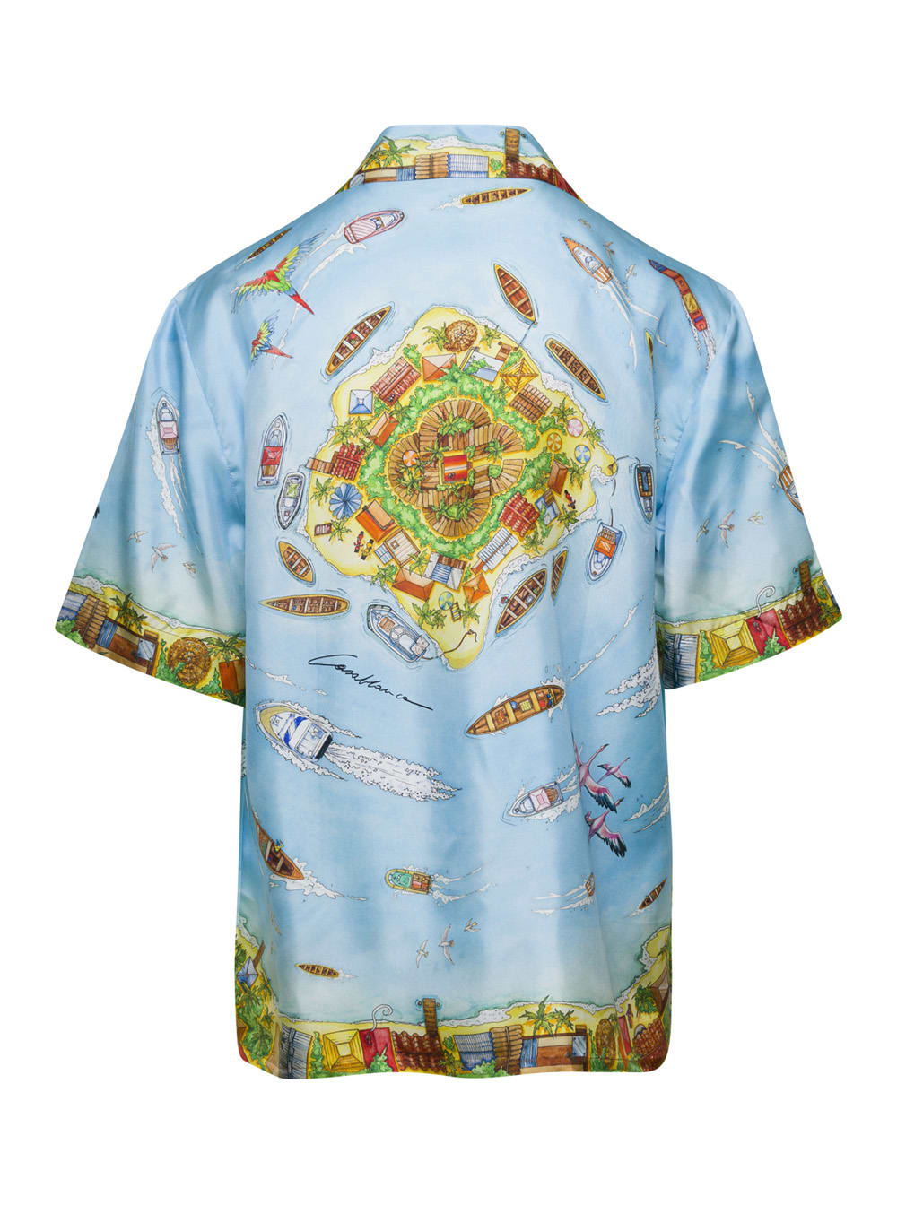 Unisex Cuban Collar Short Sleeve Shirt