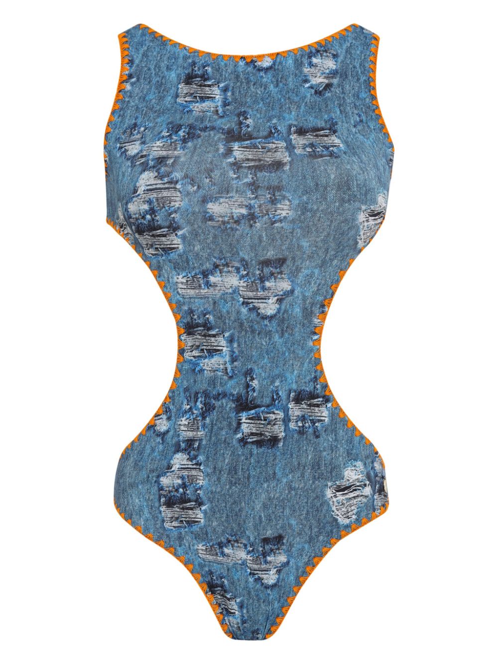 Denim-print swimsuit - Blue