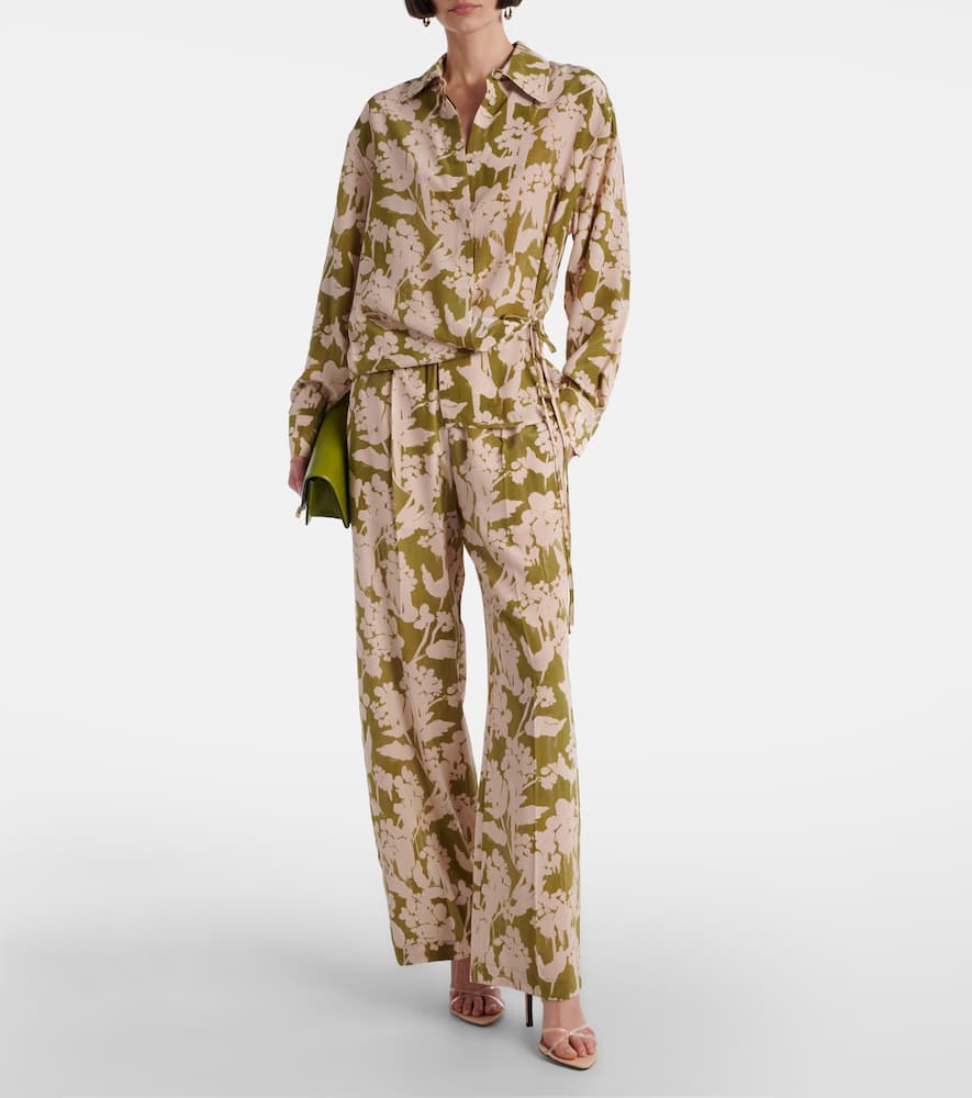 Printed gathered silk blouse