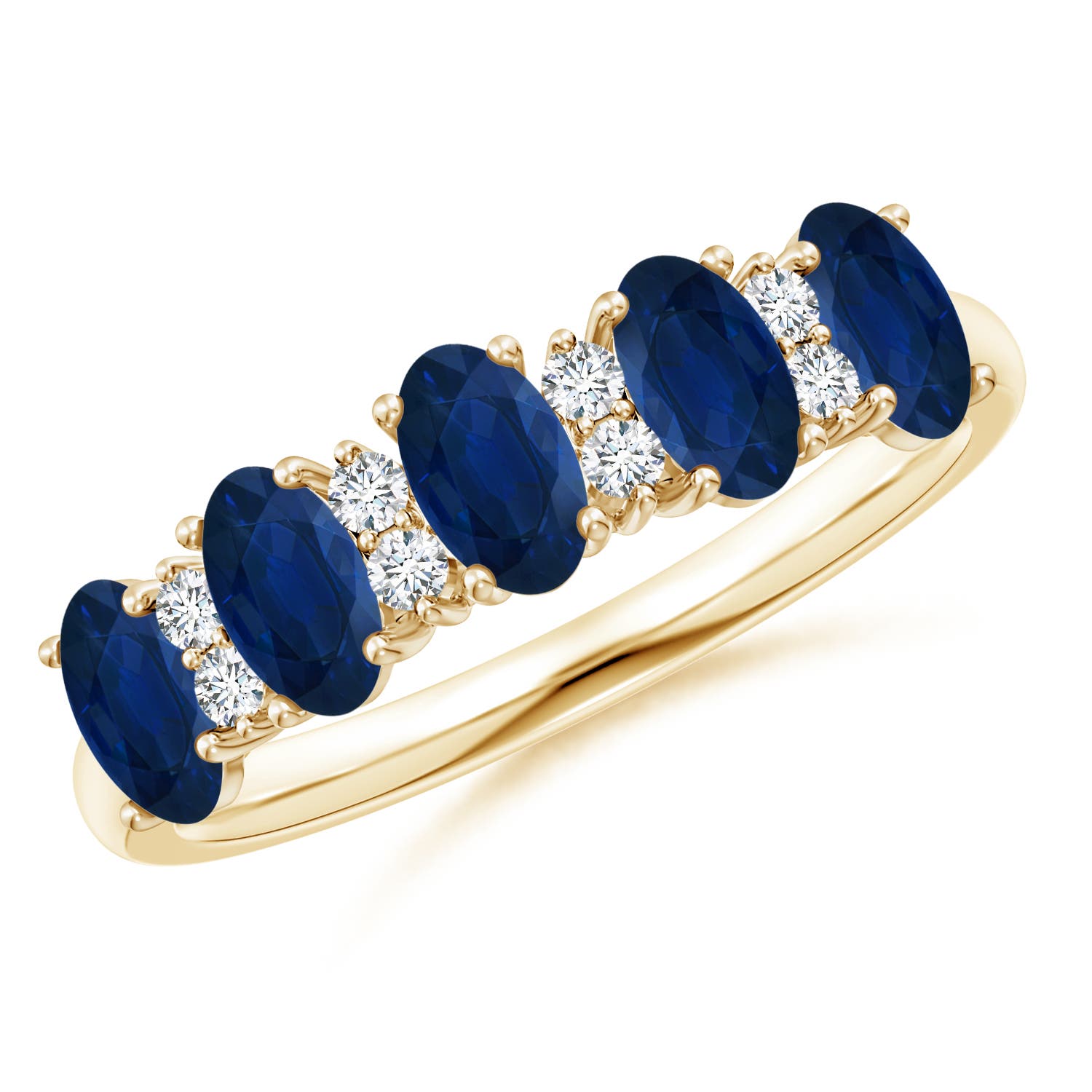 Angara 1.5 Carats Five Stone Blue Sapphire and Diamond Wedding Ring in 18K Yellow Gold