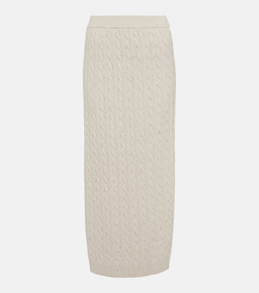 Knit cotton-blend midi skirt