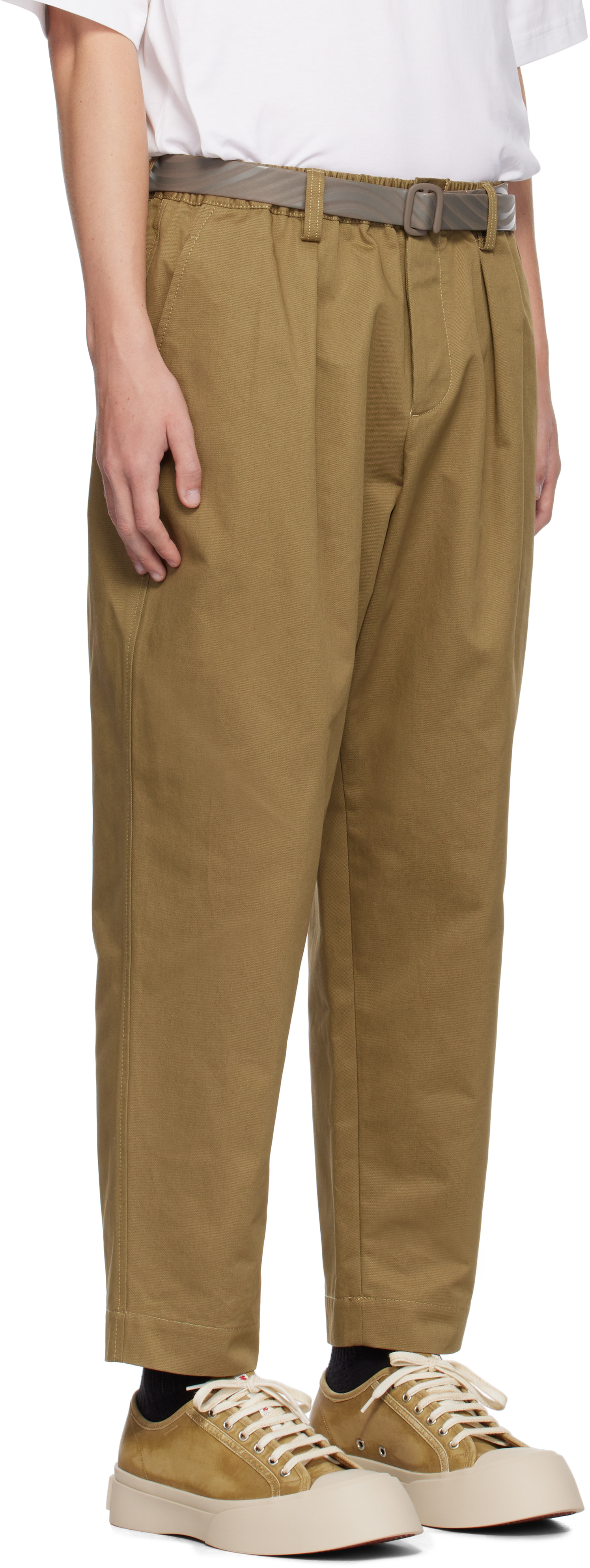 Marni Khaki Cropped Drawstring Trousers