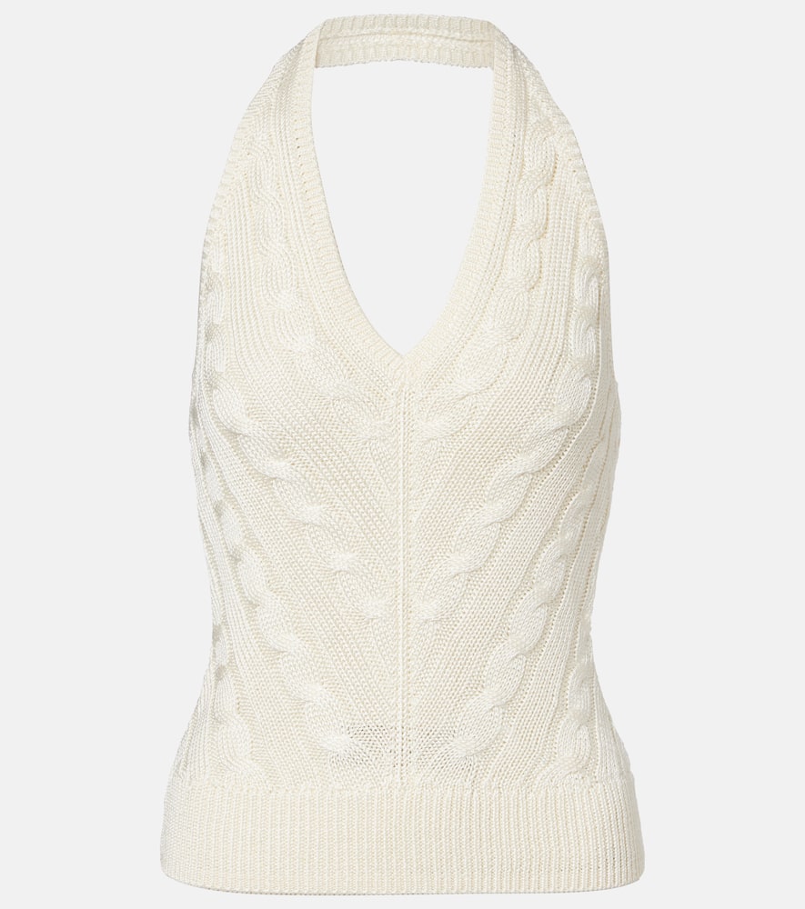 Cable-knit halterneck silk top