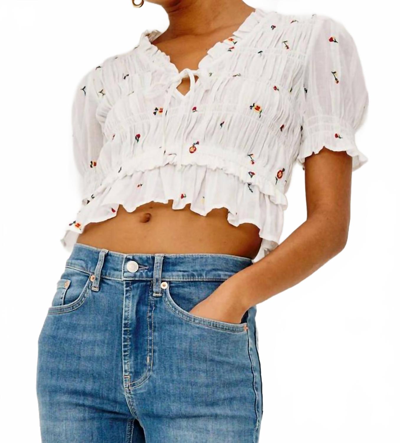 Fontaine Crisp Cotton Top In White Wildflowers