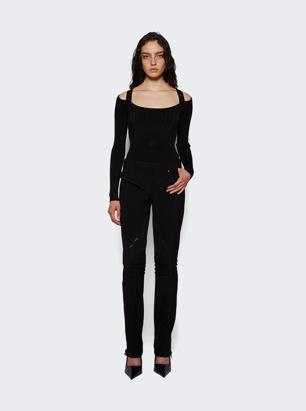 Strapped long-sleeved bodysuit - White