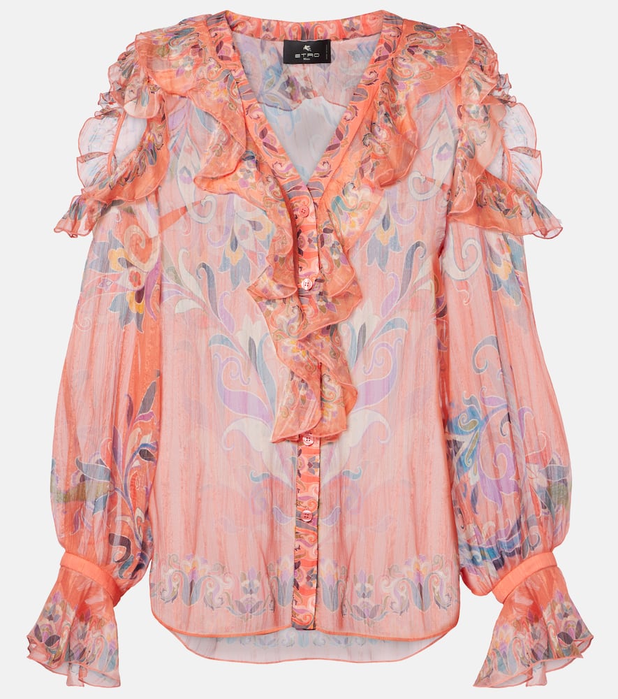 Printed ruffled silk blouse