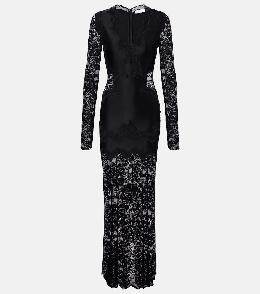 Lace-trimmed jersey maxi dress