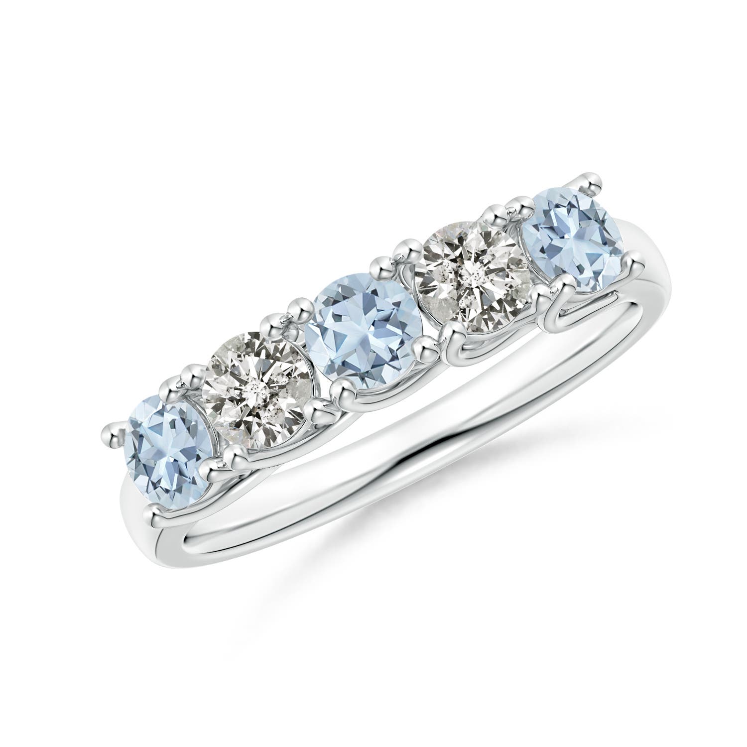 Angara 0.54 Carat Half Eternity Five Stone Aquamarine and Diamond Wedding Ring in 14K White Gold