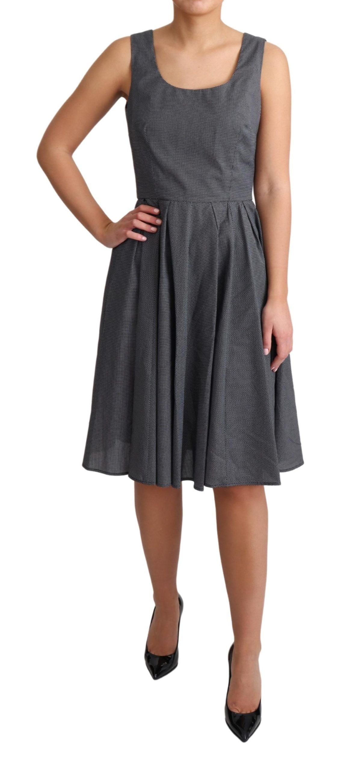 Polka-Dotted Cotton A-Line Dress — Gray
