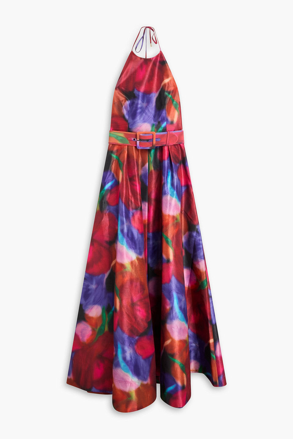 Belted printed shantung maxi dress - Multicolor - UK 4