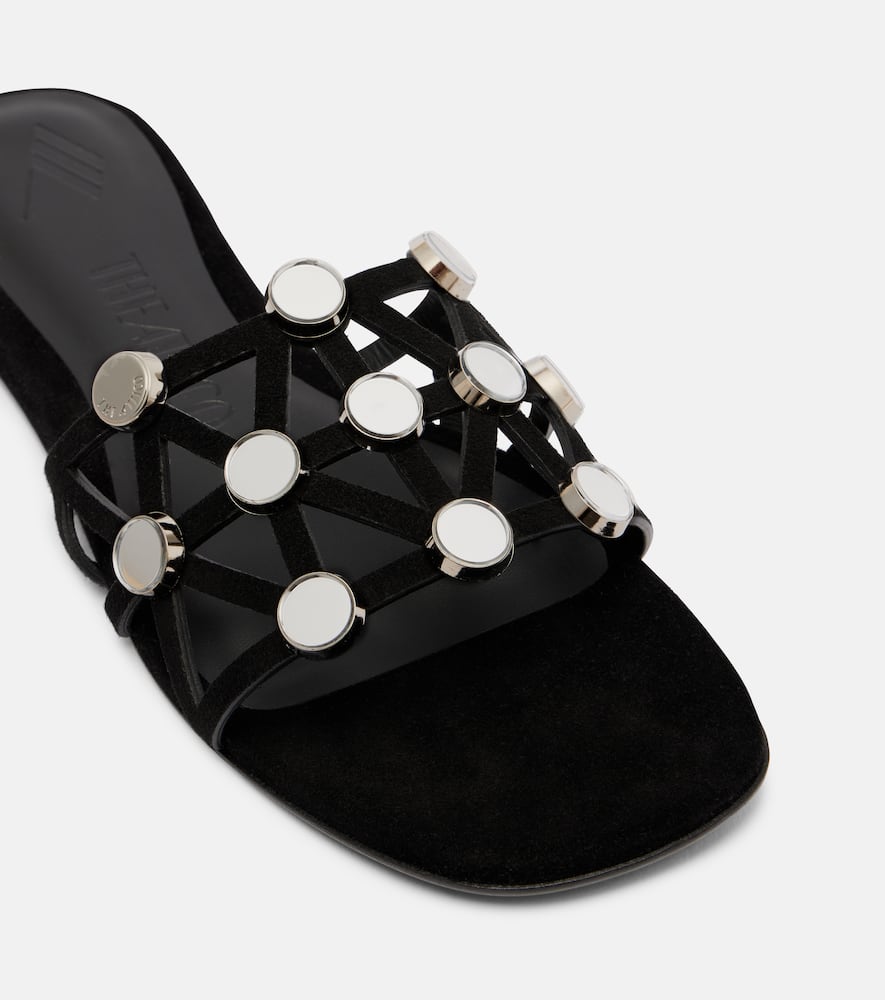 Grid embellished suede flat sandals